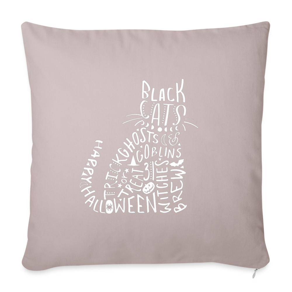 Black Cat Halloween Words Throw Pillow Cover 18” x 18” - light taupe