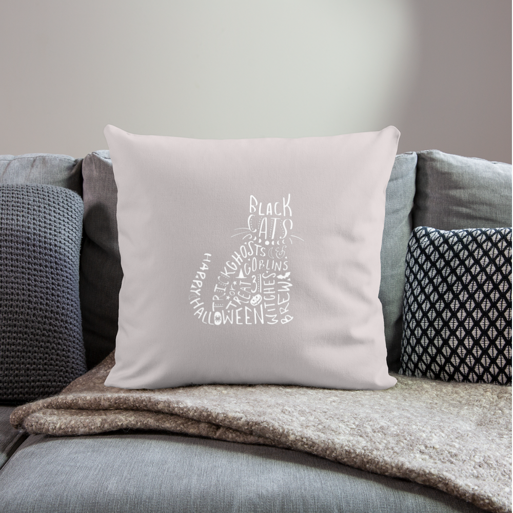 Black Cat Halloween Words Throw Pillow Cover 18” x 18” - light taupe