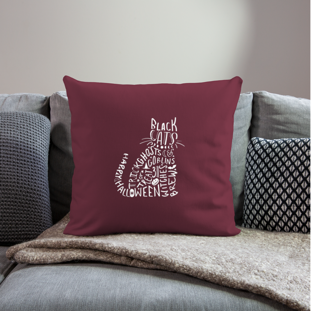 Black Cat Halloween Words Throw Pillow Cover 18” x 18” - burgundy