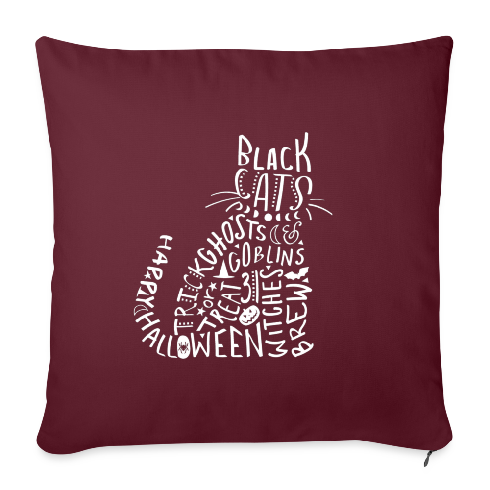 Black Cat Halloween Words Throw Pillow Cover 18” x 18” - burgundy