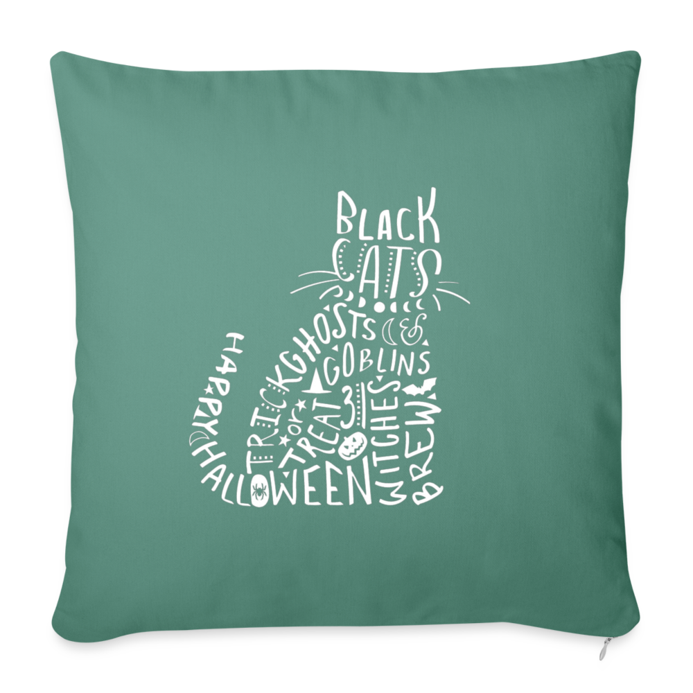 Black Cat Halloween Words Throw Pillow Cover 18” x 18” - cypress green