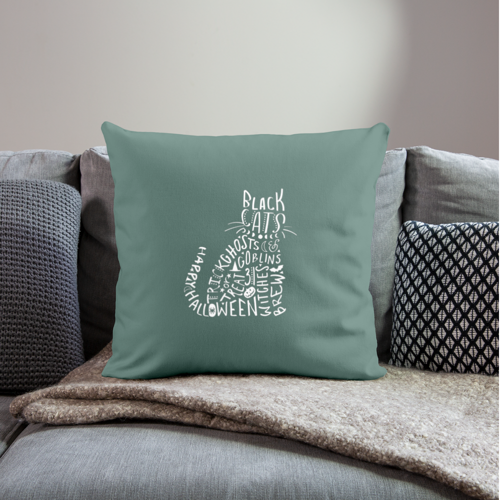 Black Cat Halloween Words Throw Pillow Cover 18” x 18” - cypress green