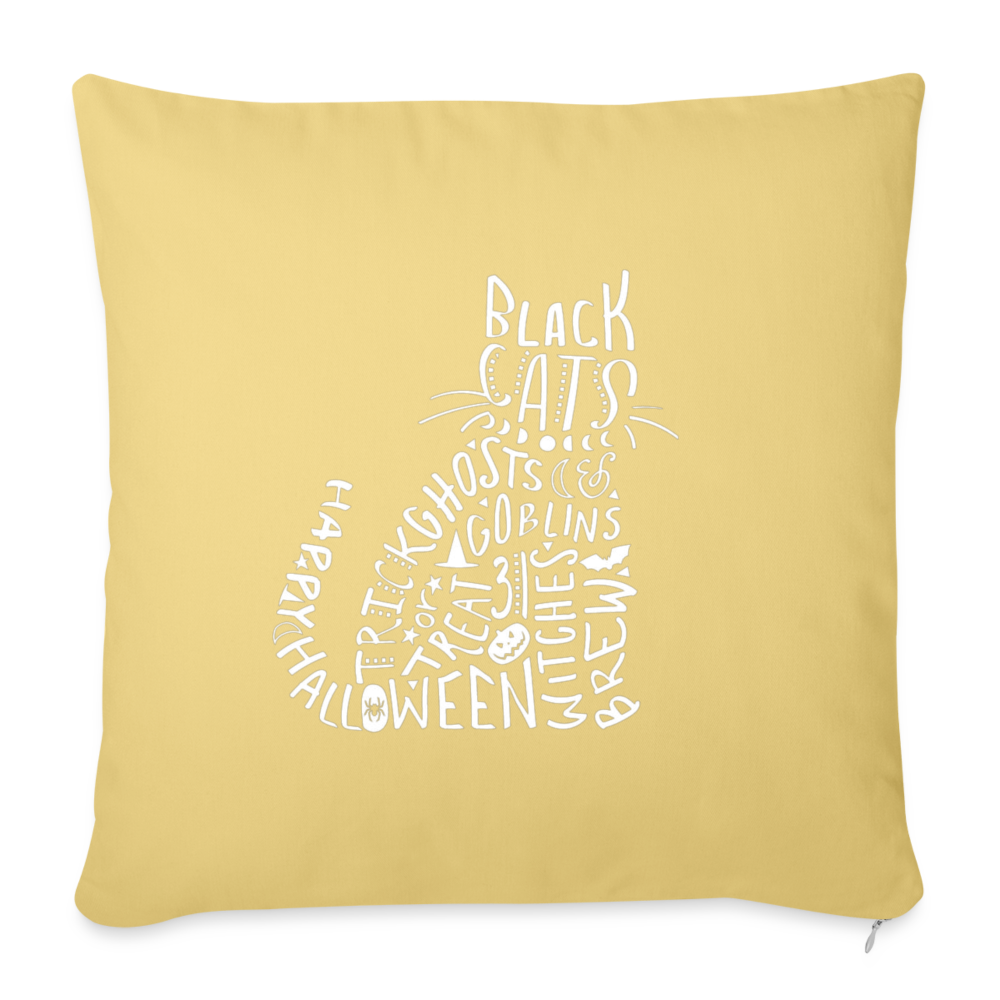 Black Cat Halloween Words Throw Pillow Cover 18” x 18” - washed yellow