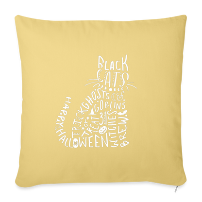 Black Cat Halloween Words Throw Pillow Cover 18” x 18” - washed yellow