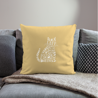 Black Cat Halloween Words Throw Pillow Cover 18” x 18” - washed yellow