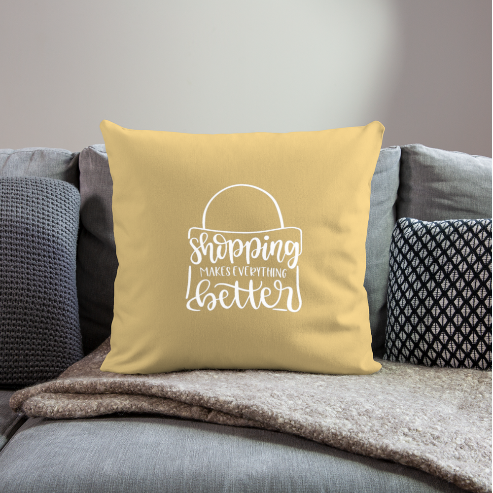 Shopping Makes Everything Better Throw Pillow Cover 18” x 18” - washed yellow