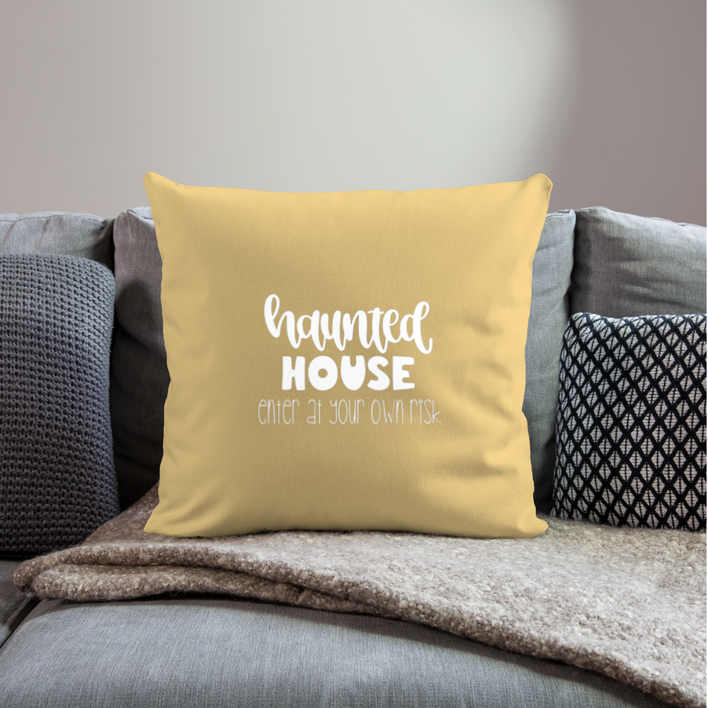 Haunted House Throw Pillow Cover 18” x 18” - washed yellow